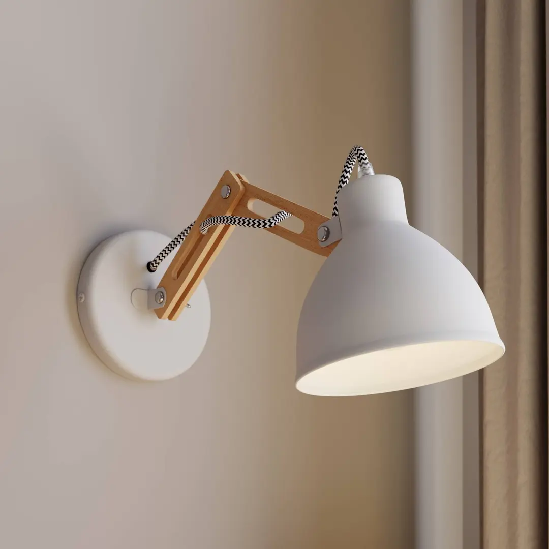 Lamkur Wandlampe Skansen, Holzarm verstellbar, weiß