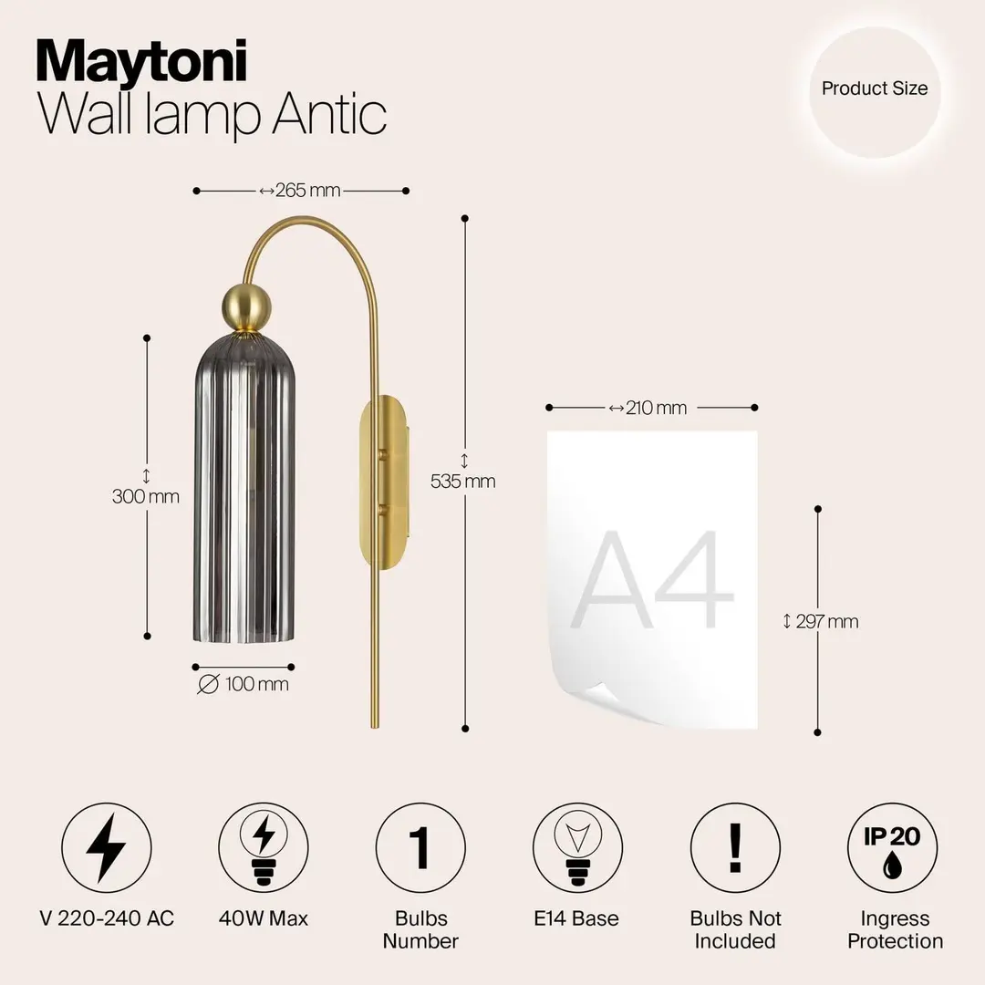 Maytoni Antic Wandleuchte, Glasschirm in Grau