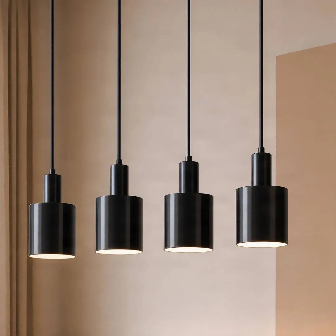 Lindby Hängeleuchte Ovelia, schwarz, 4-flg., Metall, E27