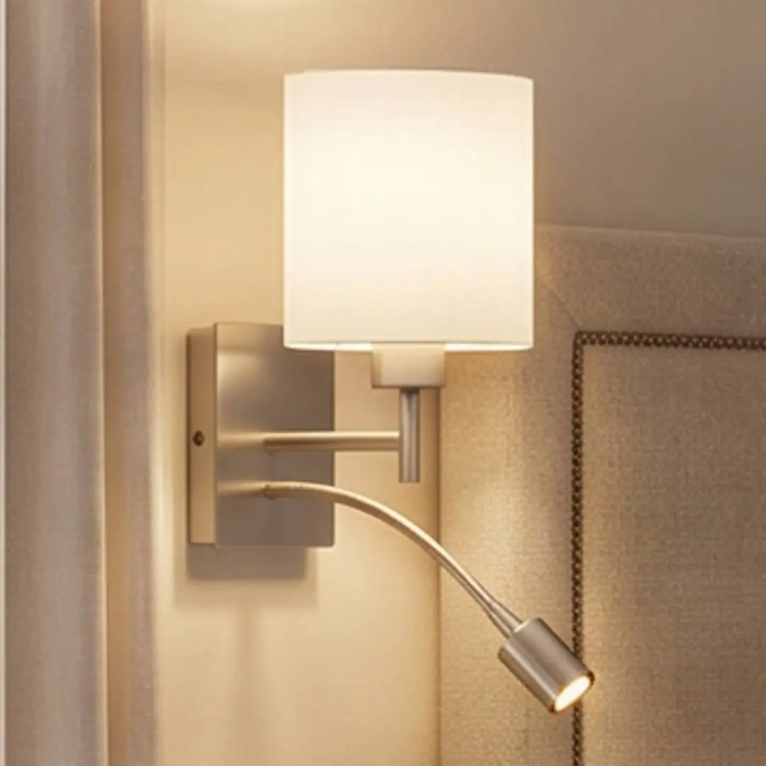 Lindby Wandlampe Camilo, nickelfarben, LED-Leselampe, E27