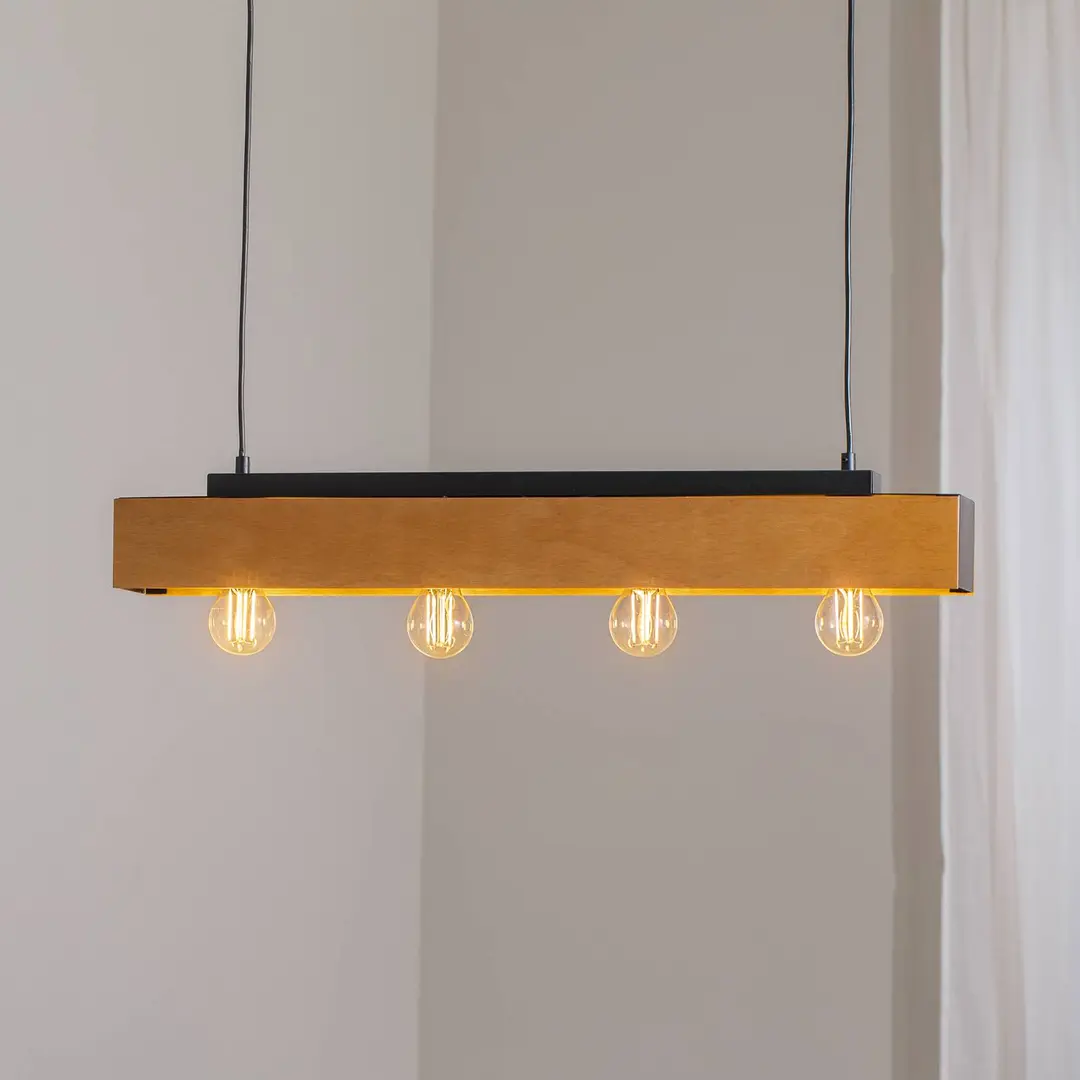 Luminex Deckenlampe Miluza, schwarz/braun, Länge 76 cm, Holz, 4-flg.
