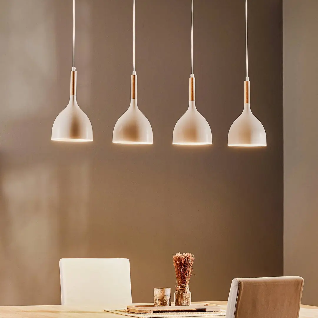 Luminex Hängeleuchte Noak, weiß/Holz natur, 4-flammig lang