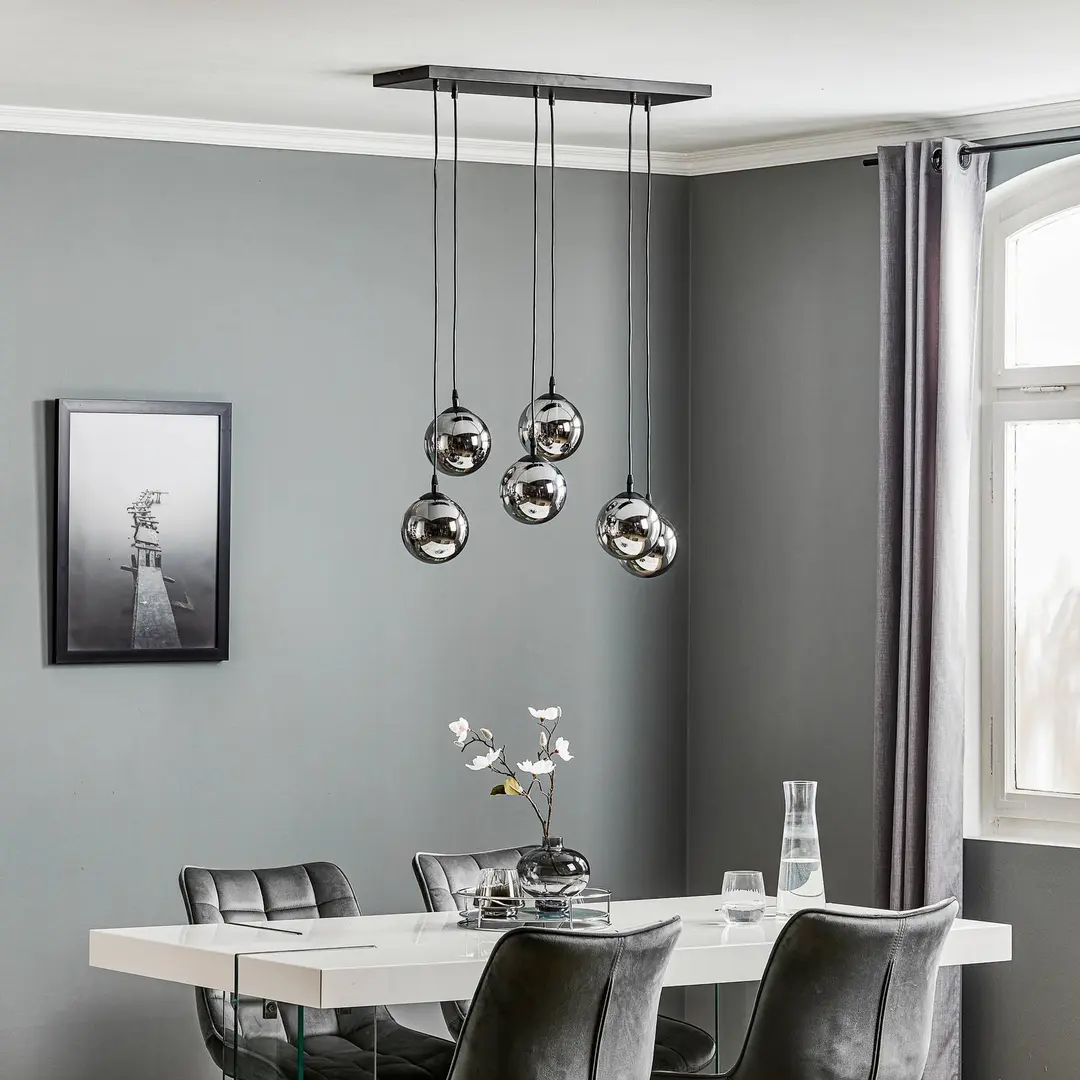 EMIBIG LIGHTING Hängeleuchte Glassy, 6-flammig, schwarz, grafit, Glas, 75 cm