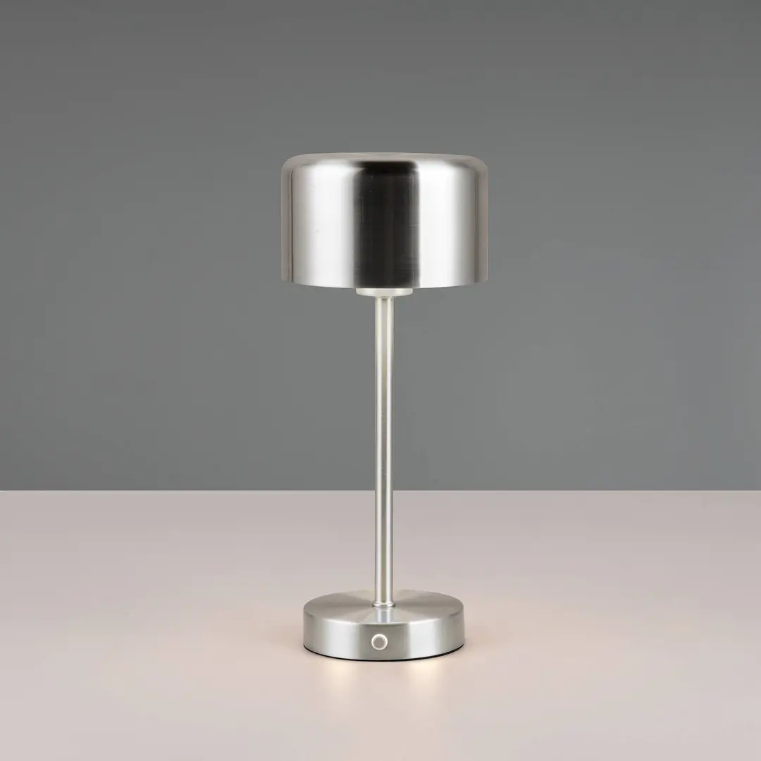 Reality Leuchten LED-Akku-Tischleuchte Jeff, nickelfarben, Höhe 30 cm, Metall