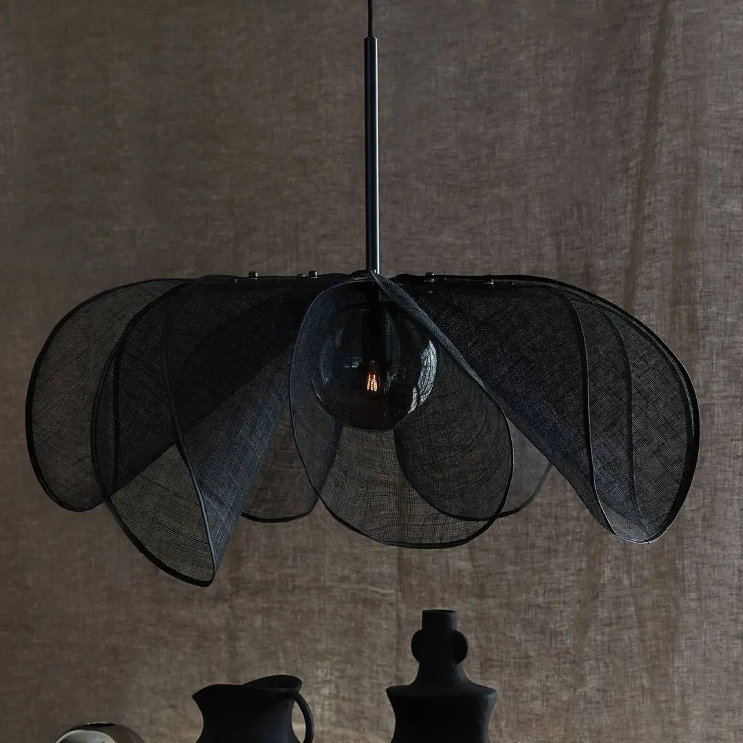Markslöjd Hängeleuchte Styrka, Ø 75cm, schwarz/rauchgrau, Bananenfaser