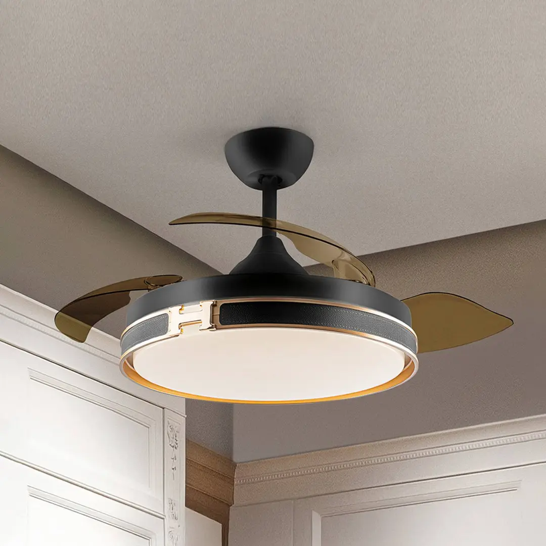 Schuller Valencia LED-Deckenventilator Herón schwarz/gold/rauch Ø 106 cm leise