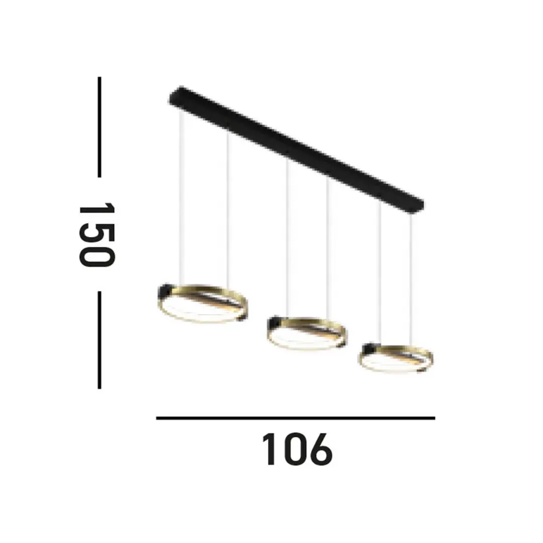Searchlight LED-Hängeleuchte Aerial, 3-fl., messing/schwarz, Stahl