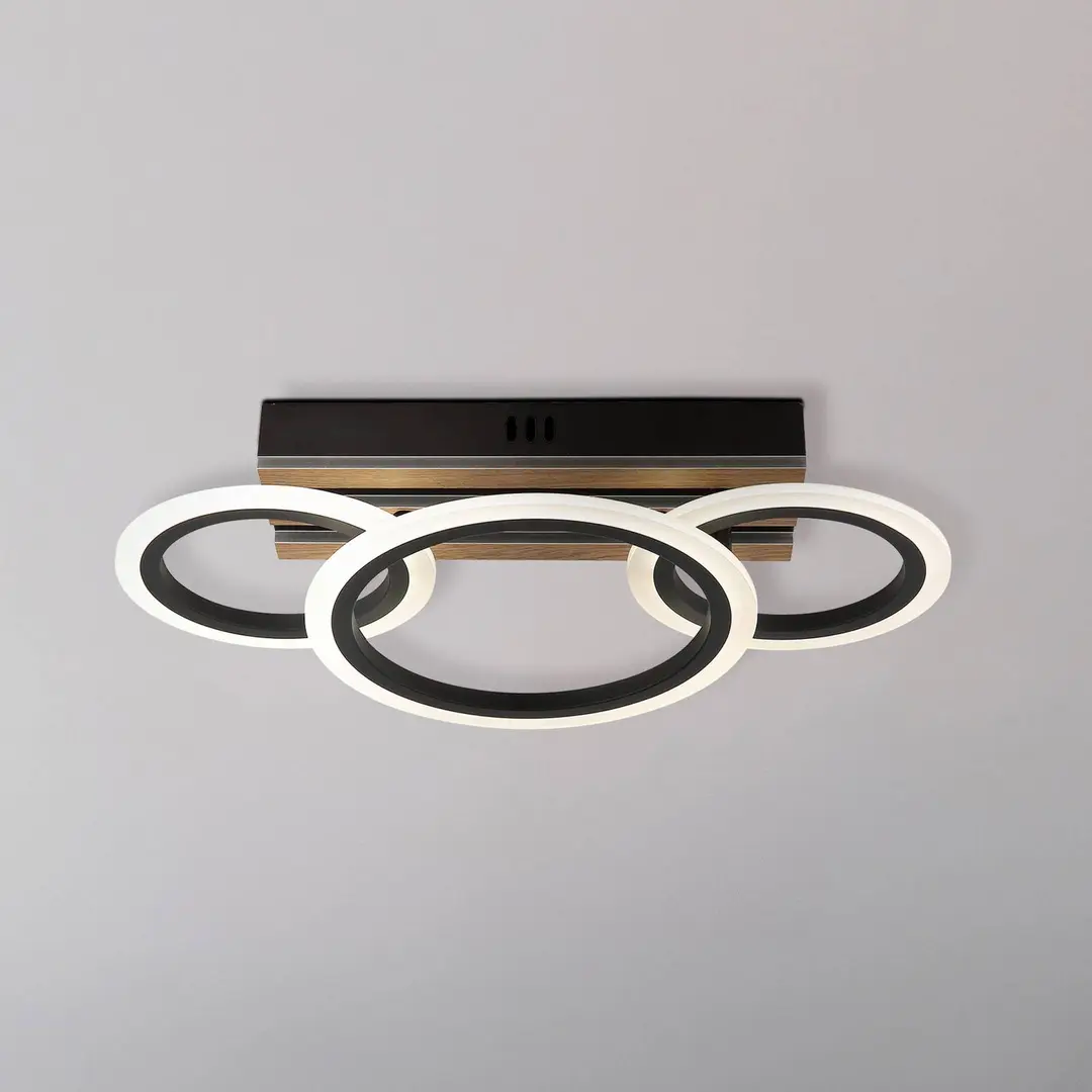 Globo LED-Deckenlampe Blevins 3-flg. schwarz/holzoptik, Länge 46cm