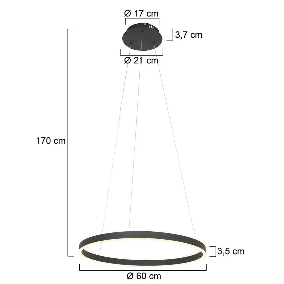 Steinhauer LED-Hängeleuchte Ringlux Ø 60cm 2-flammig schwarz
