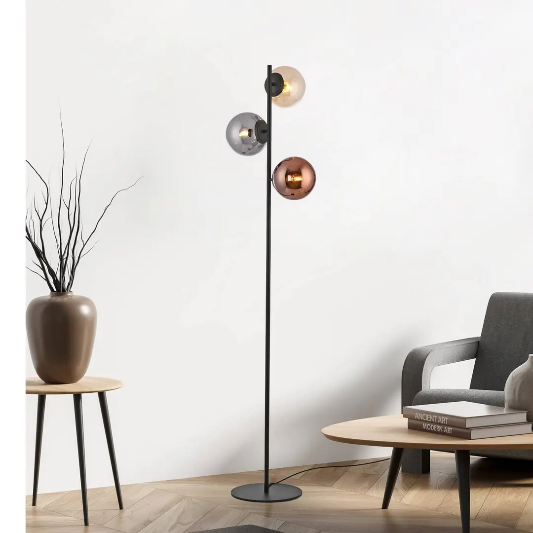JUST LIGHT. GmbH Stehleuchte Shiny, 3-flammig, schwarz/multicolor, Glas, E14