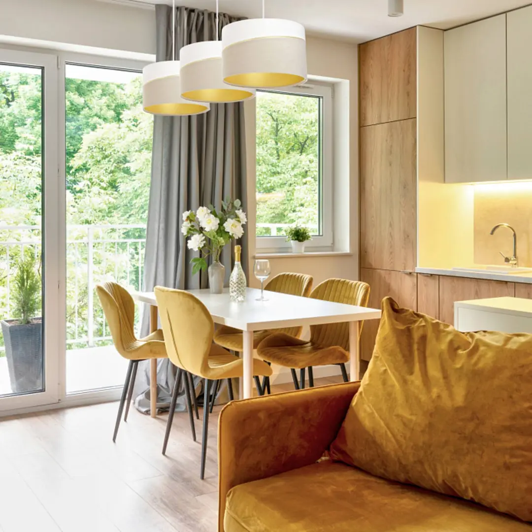 Maco Design Hängeleuchte Susan, weiß/beige/gold, 114 cm, 3-flg.