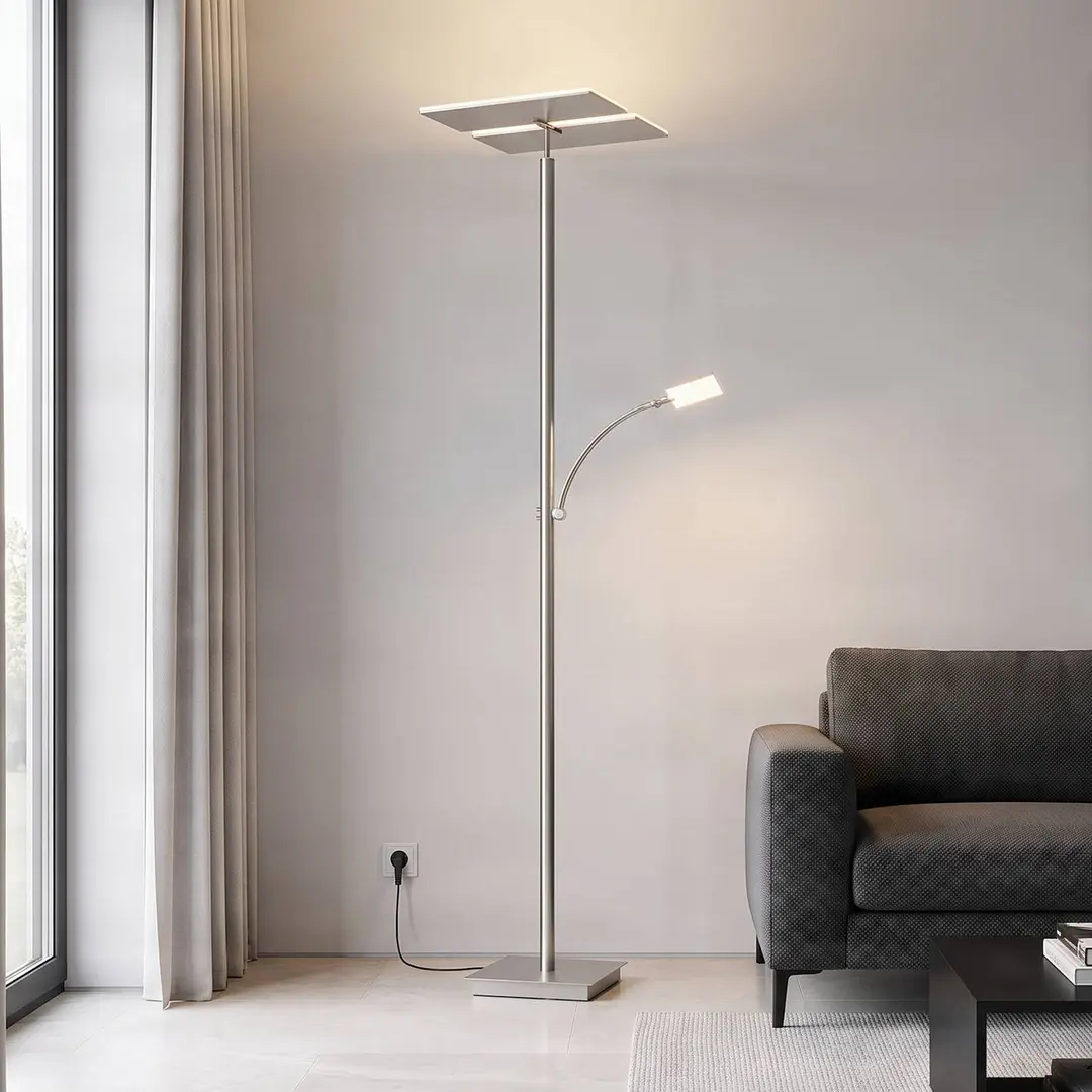 Lucande LED-Stehleuchte Parthena, nickel, Metall, 180 cm