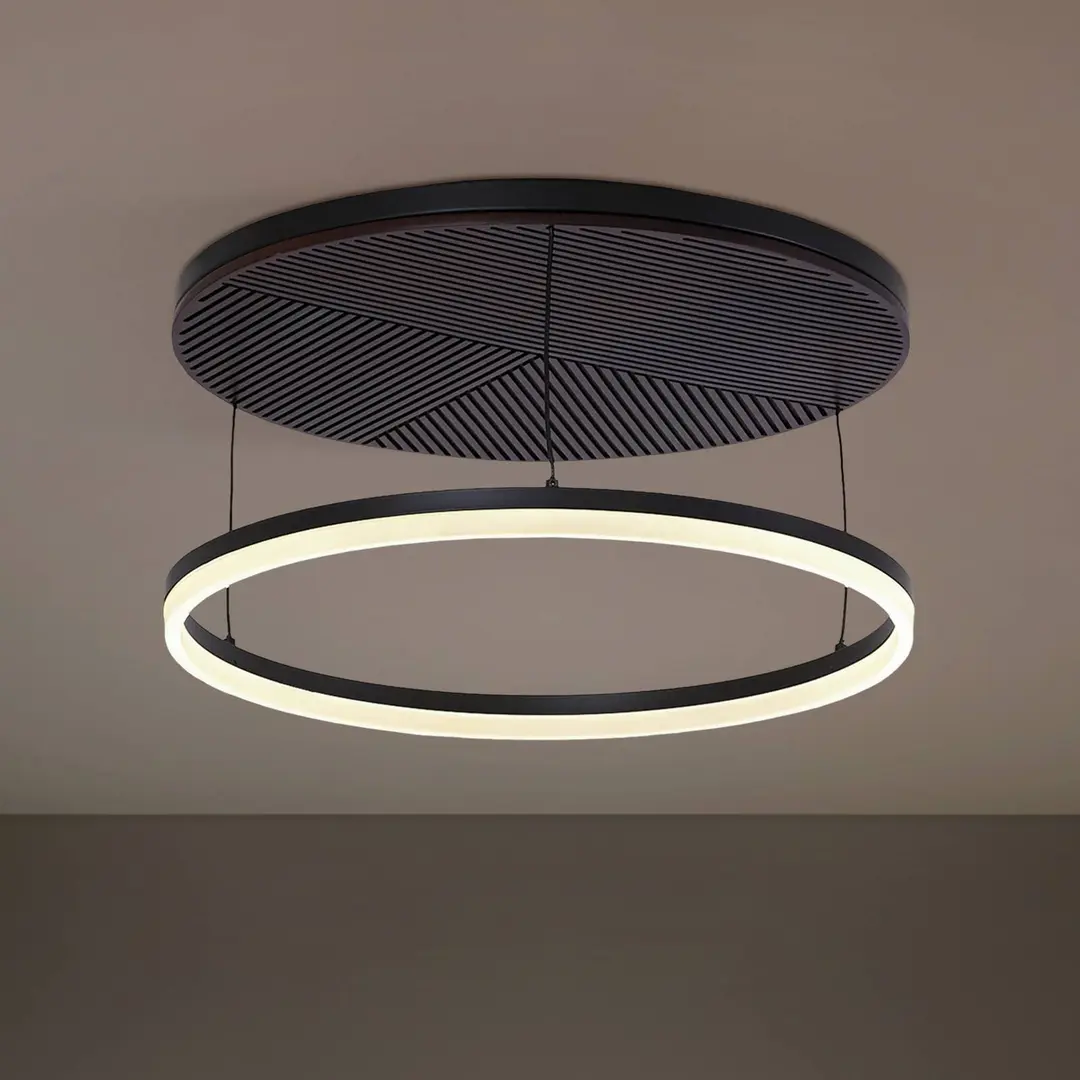 Lucande LED-Deckenlampe Orven, schwarz/Holz, Ø50cm, dimmbar