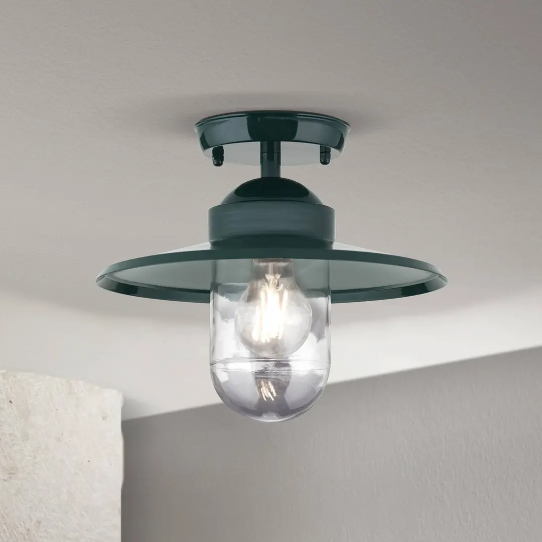 Orion Außen-Deckenlampe Edward, grün, Ø 27,5 cm, Aluminium/Glas