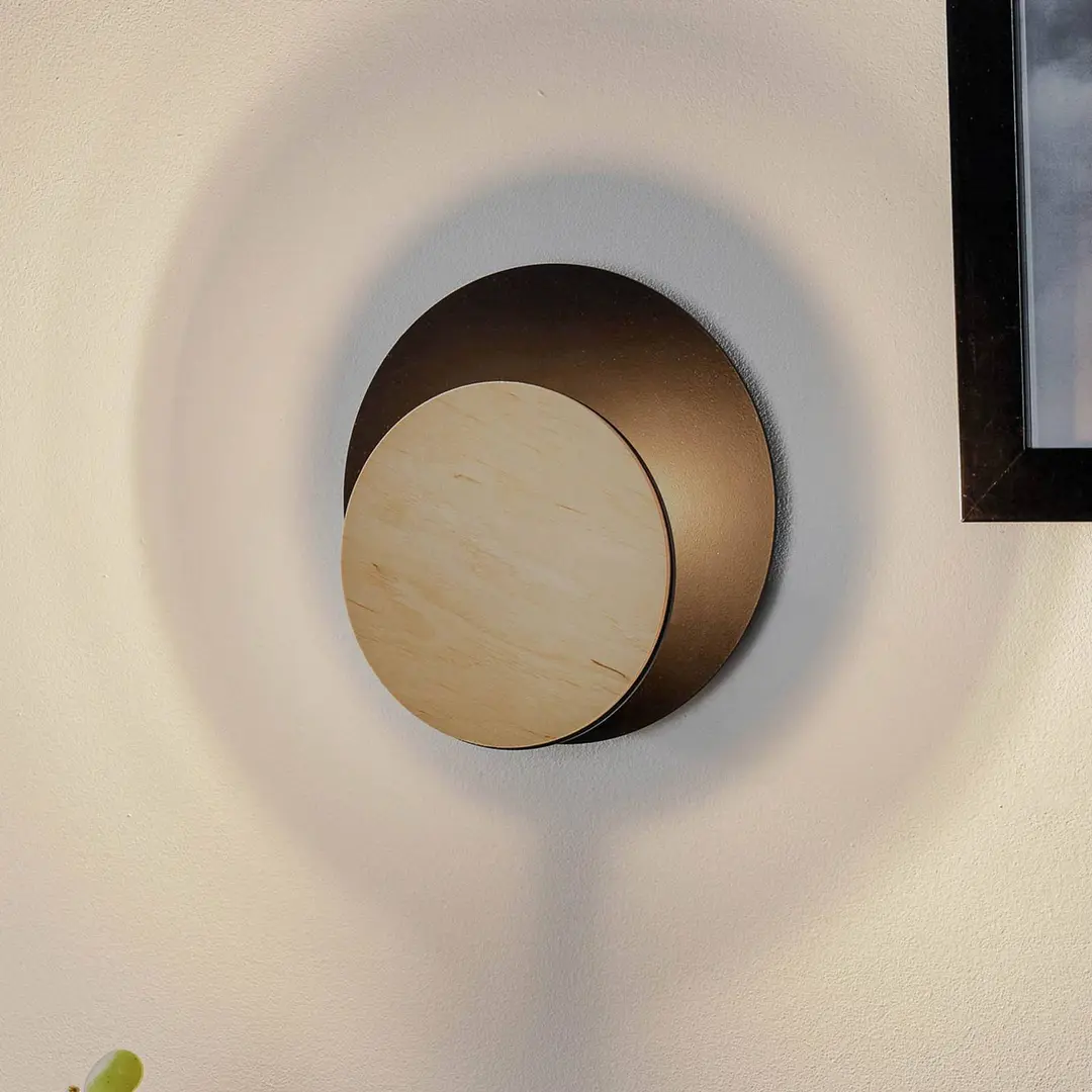 EMIBIG LIGHTING Wandlampe Circle in Schwarz mit Holz-Dekorplatte