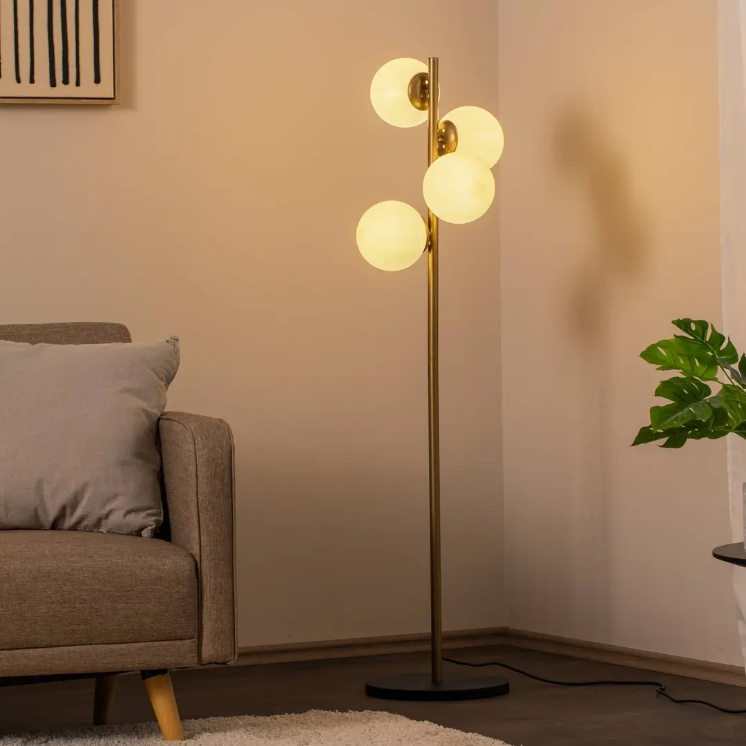 Opviq Stehleuchte Faze, goldfarben, Glas, 130 cm, 4-flammig, E27