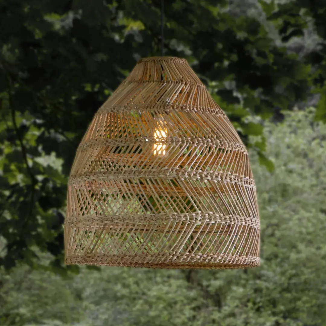 PR Home Außenhängelampe Maja, Rattan, Ø 53 cm, Stecker, IP44