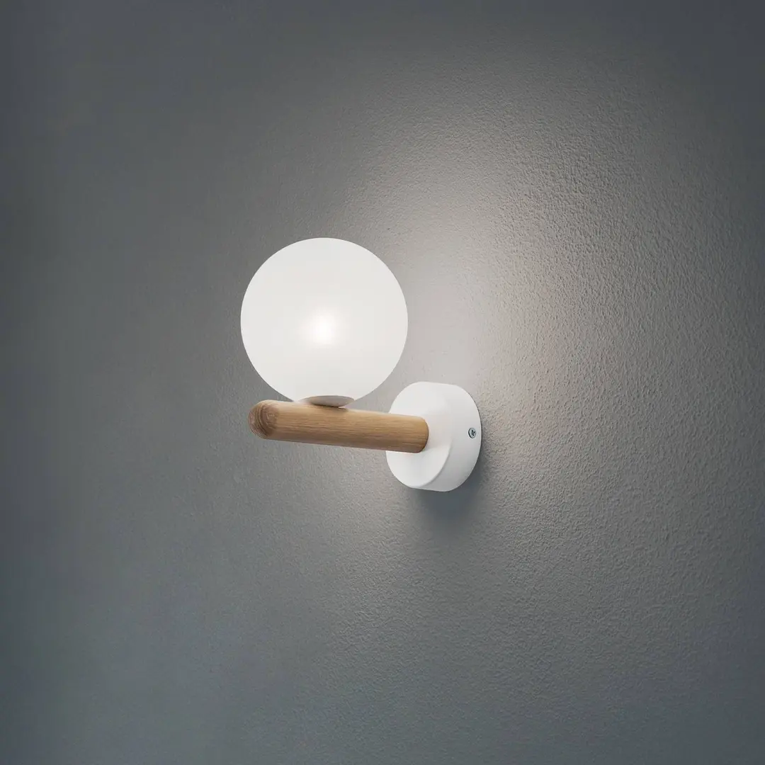 TK Lighting Wandleuchte Estera, weiß/holzfarben, Glas, Ø 12 cm, G9
