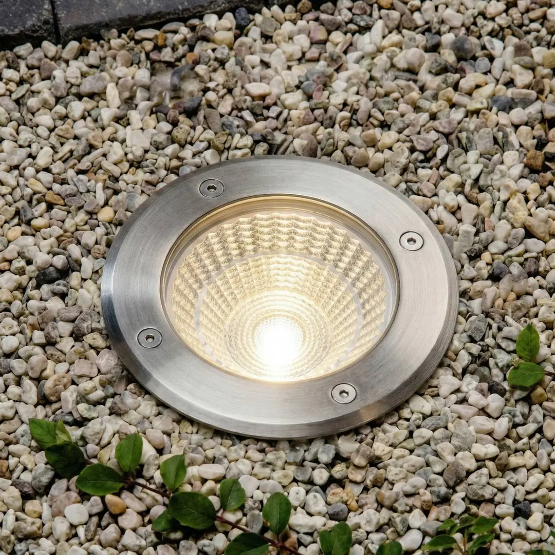 Arcchio LED-Bodeneinbauspot Thentos, Ø 12 cm 60° nickel IP67
