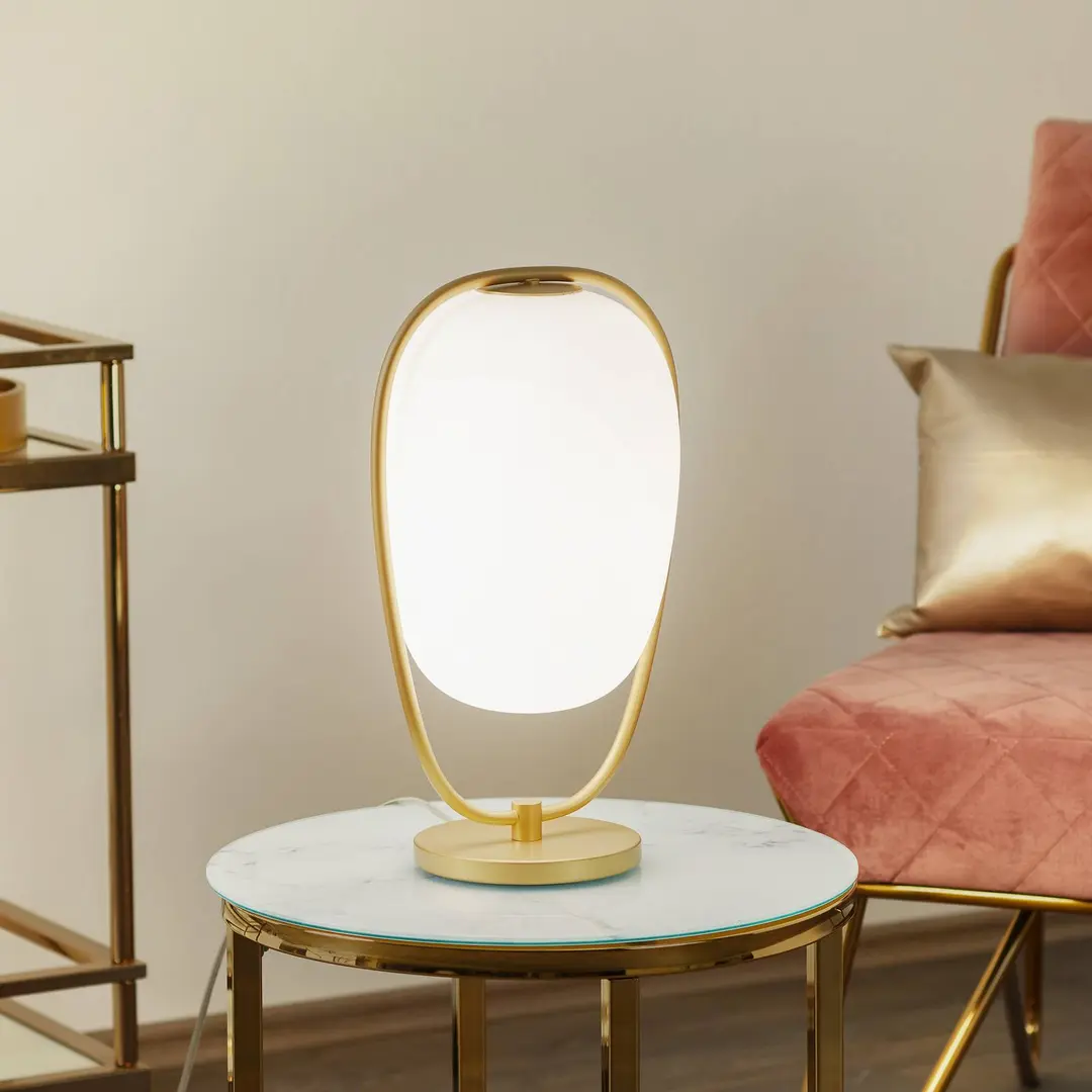 kdln Tischlampe Lannà, weiß/gold, Höhe 40 cm, Glas