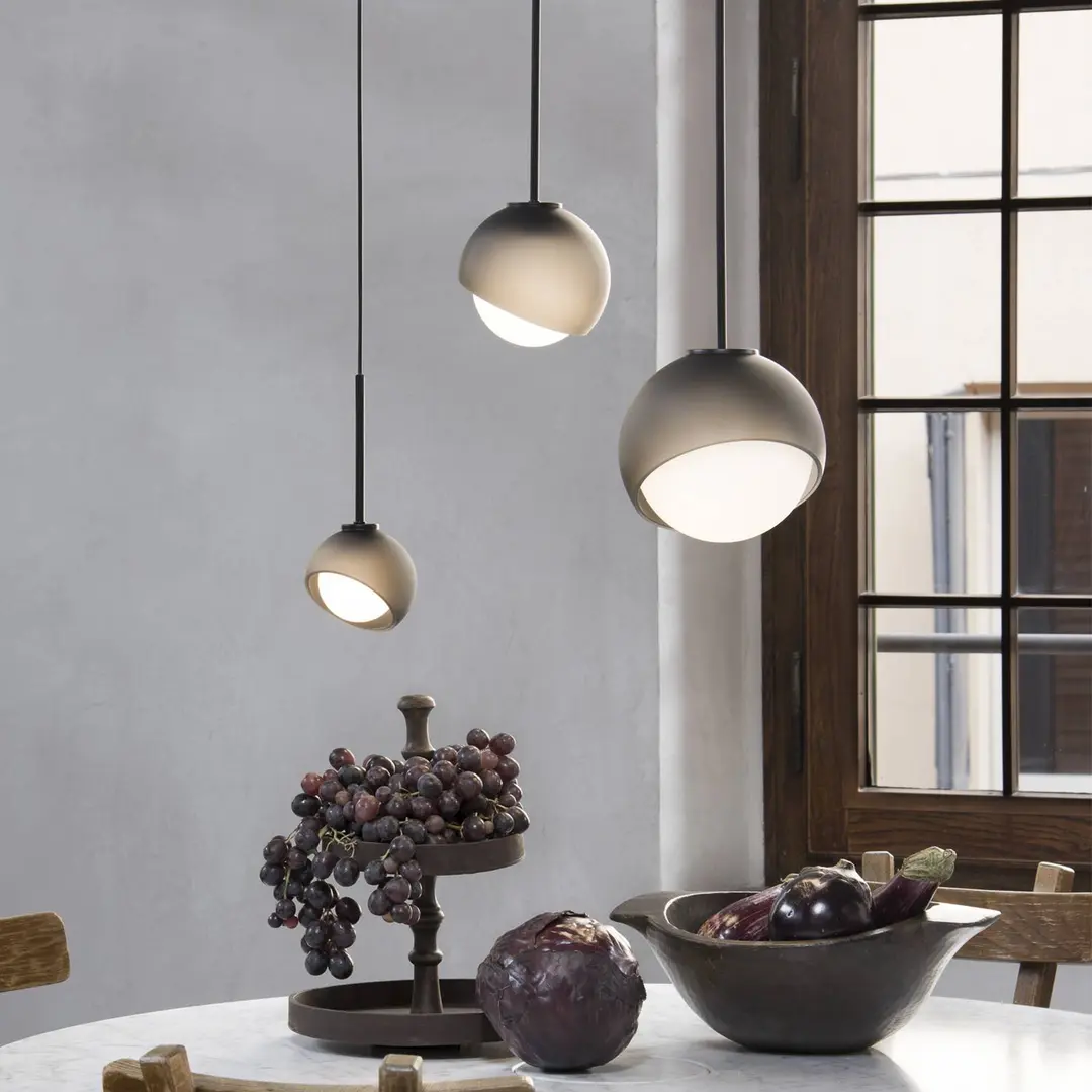 Ideal Lux Hängelampe Bloom, Ø 22 cm, schwarz, Metall/Glas