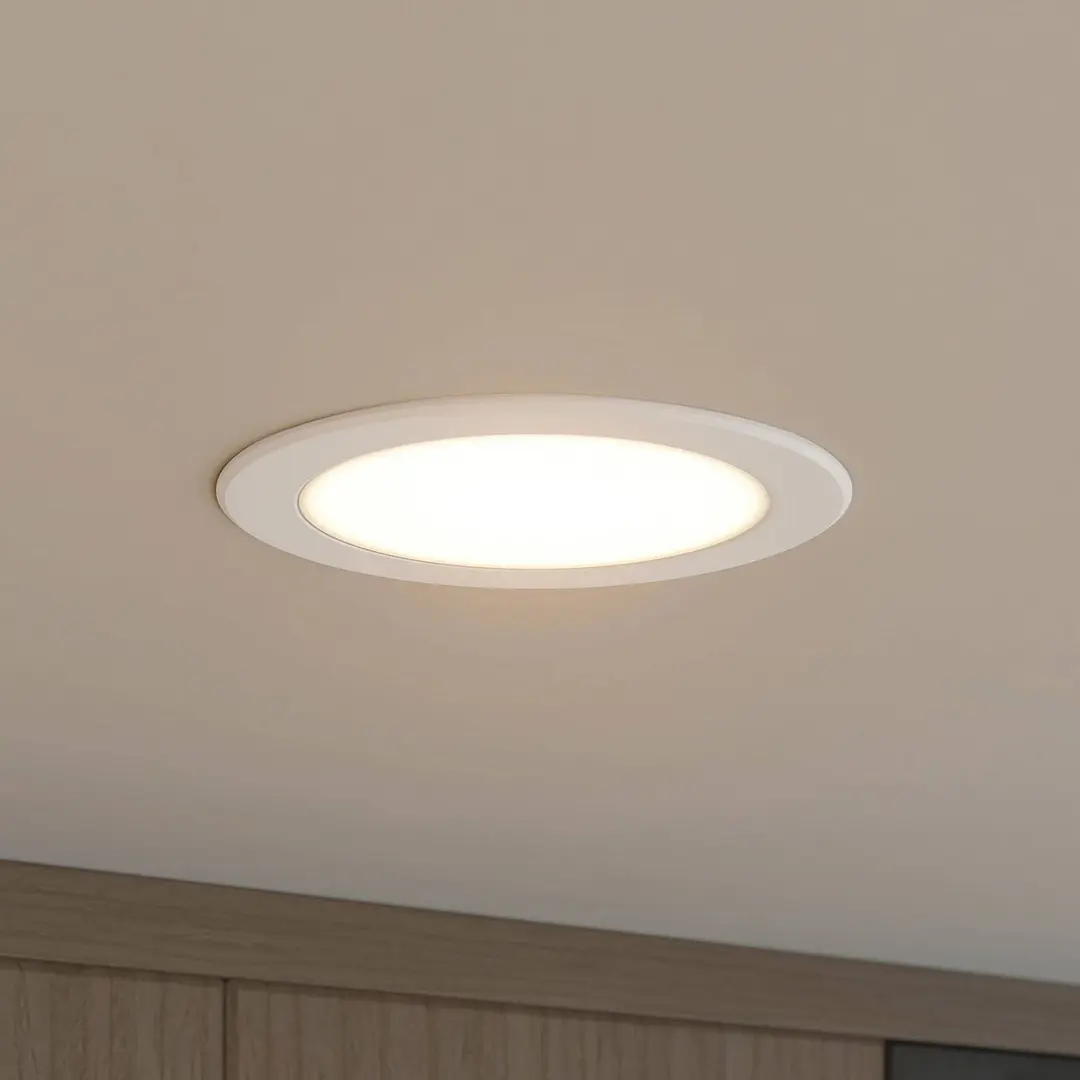 Prios LED-Einbaustrahler Rida, weiß. Ø 15 cm, CCT, IP44