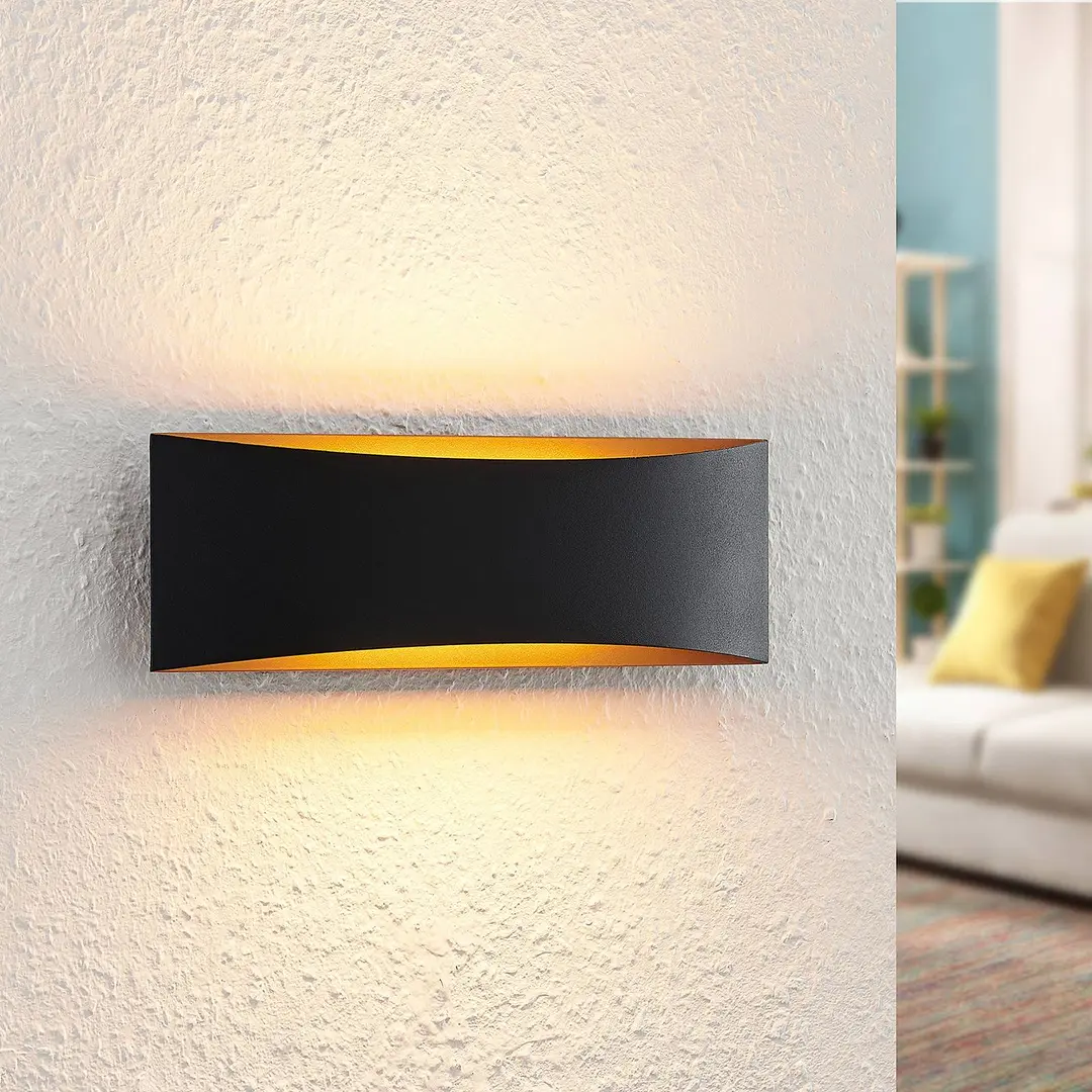 Arcchio LED-Wandleuchte Jelle, 27 cm, schwarz/gold, up/down