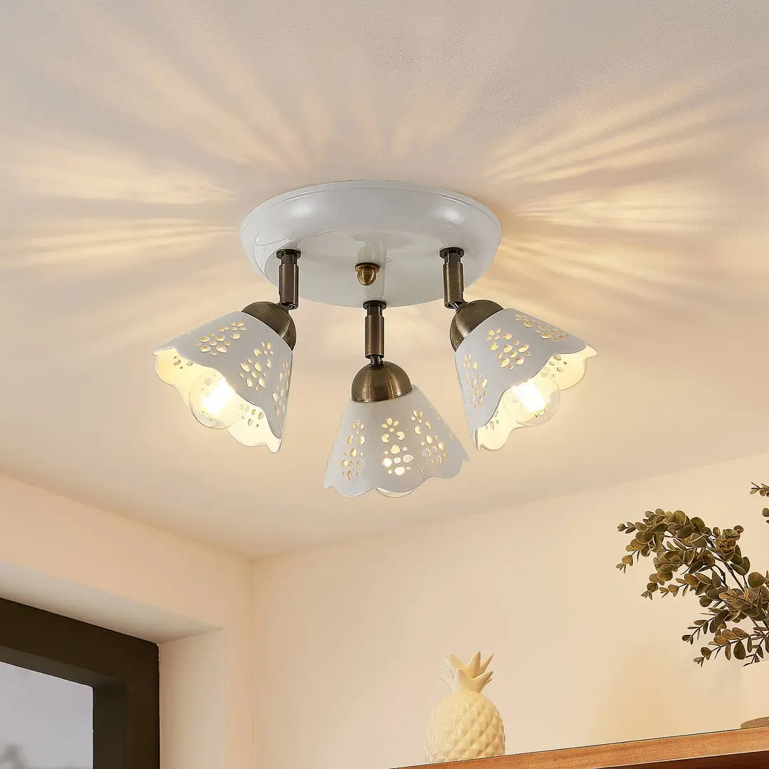 Lindby Deckenstrahler Efgenia, Ø 40 cm, 3-flg., Keramik, E14