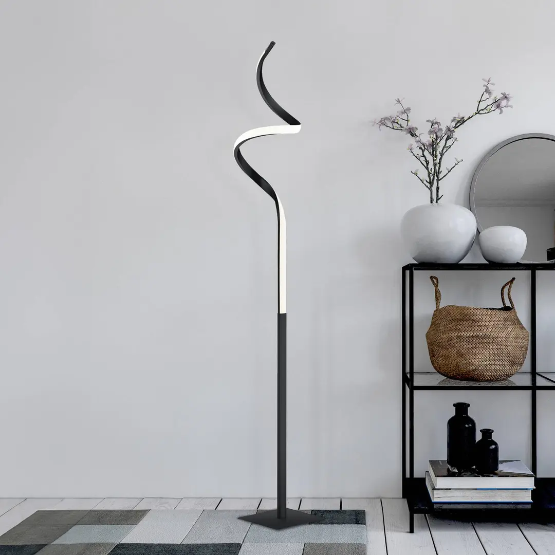 Reality Leuchten LED-Stehlampe Course, schwarz matt, 3.000 K, Höhe 145 cm