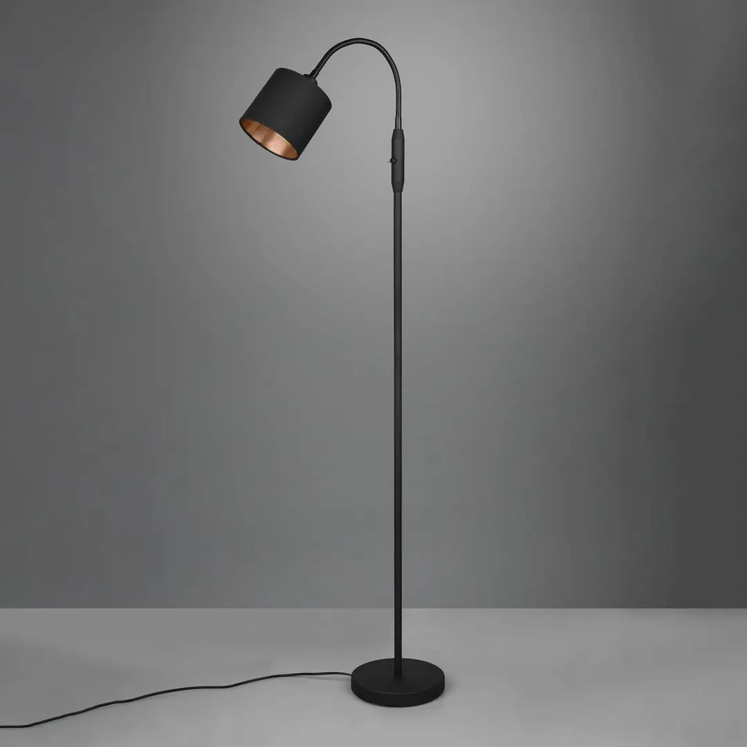 Reality Leuchten Stehlampe Tommy, schwarz/gold, Höhe 130 cm, Metall/Stoff