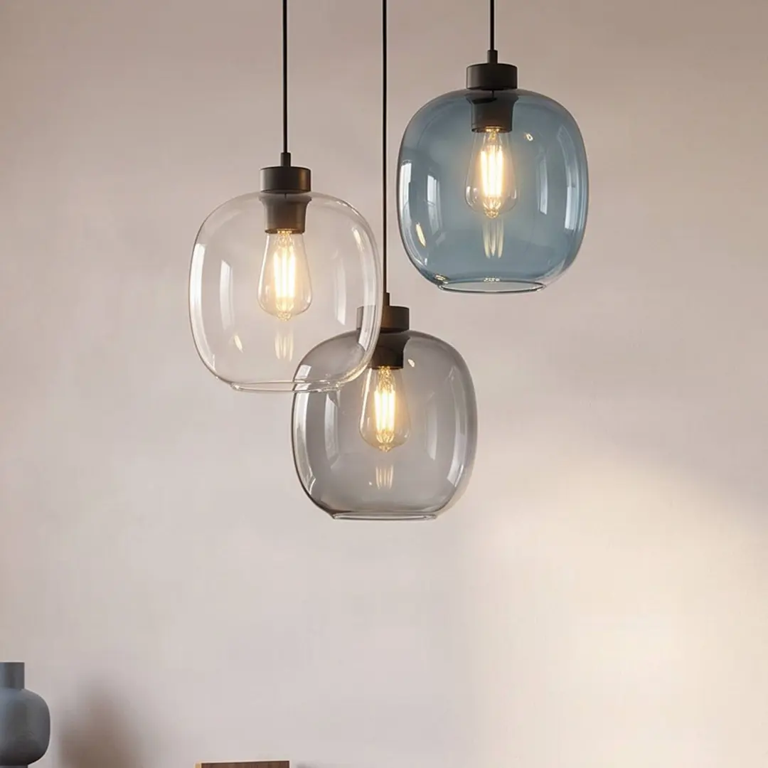 TK Lighting Hängeleuchte Elio, Glas, blau/klar/grau, Ø 52 cm, 3-flammig