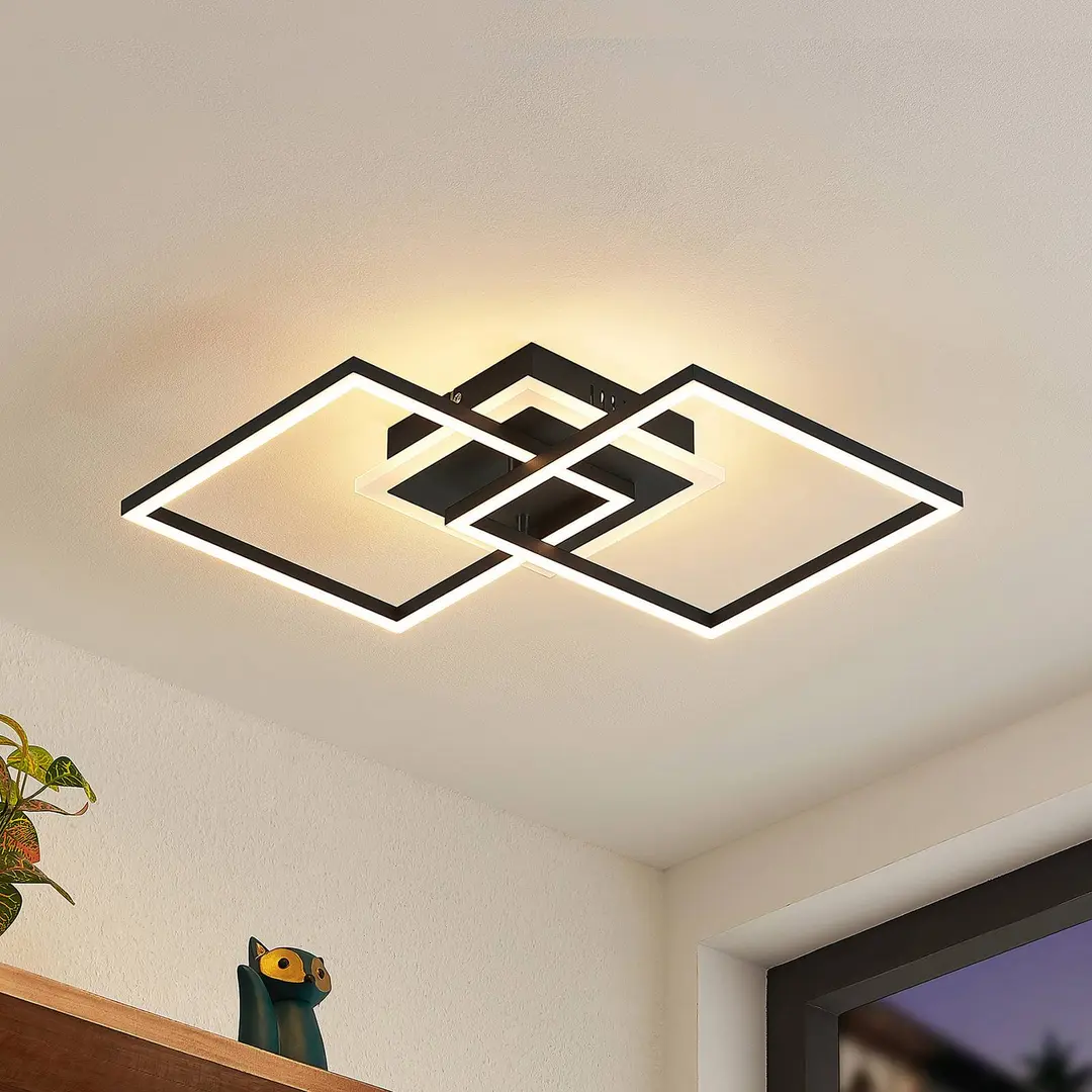Lindby LED-Deckenlampe Fjardo, eckig, schwarz, CCT, Remote