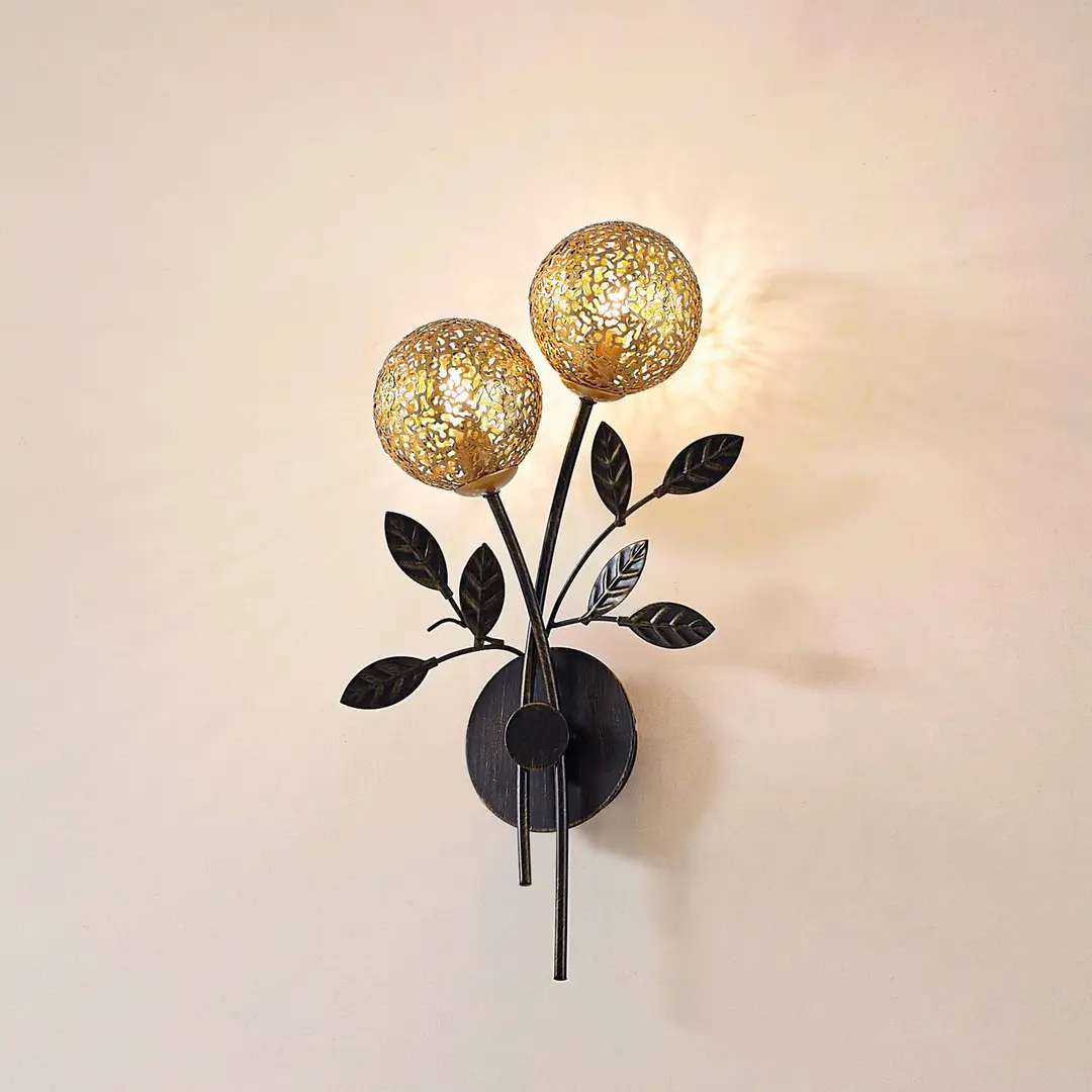Lucande Wandleuchte Evory, 30 cm, 2-flg., schwarz/gold, G9