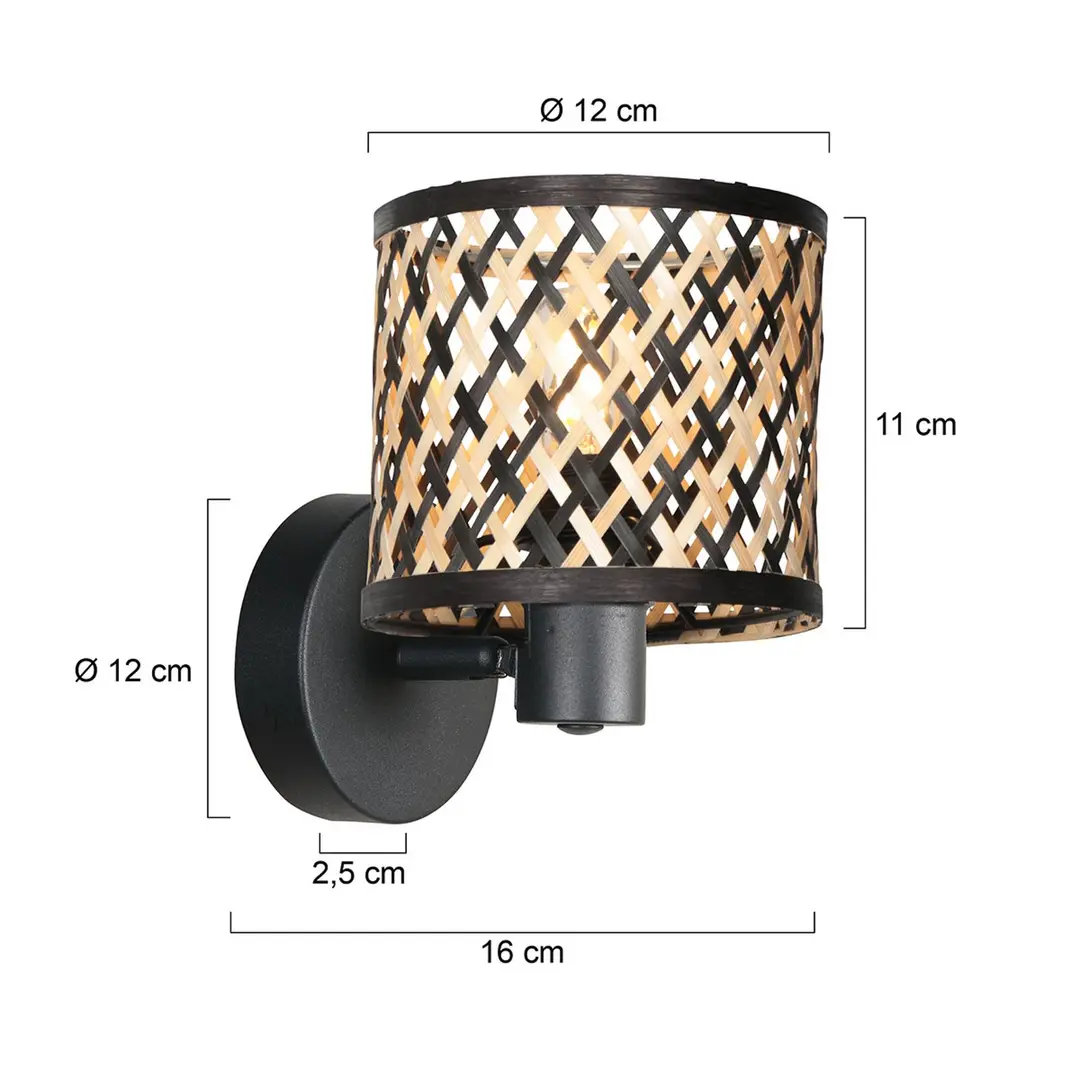 Mexlite Wandleuchte Sumba, schwarz, Bambus natur/schwarz, E14