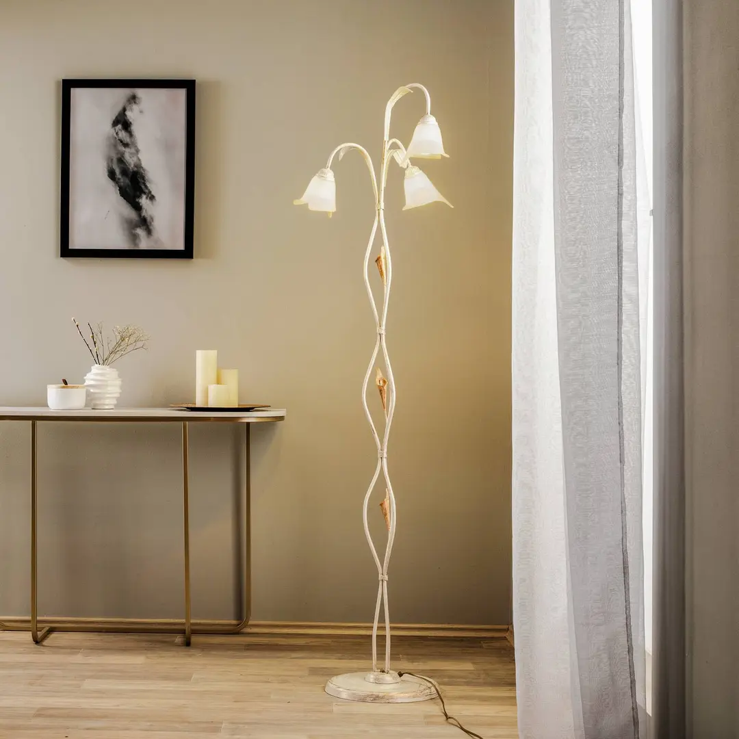 ONLI Stehlampe Lucrezia in Elfenbein mit Blütenschirm