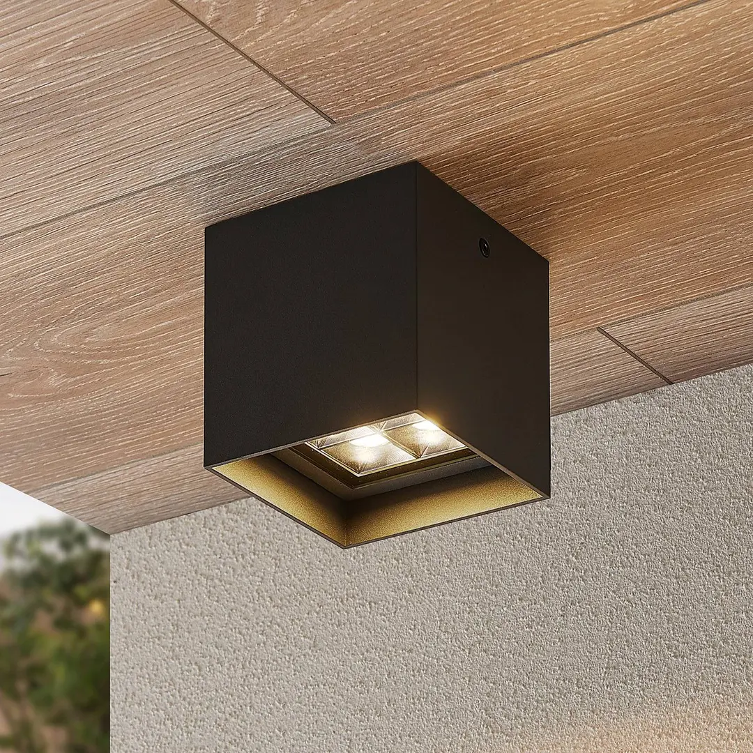 Lindby LED-Deckenleuchte Eveta, 10 cm, anthrazit, Alu, IP65