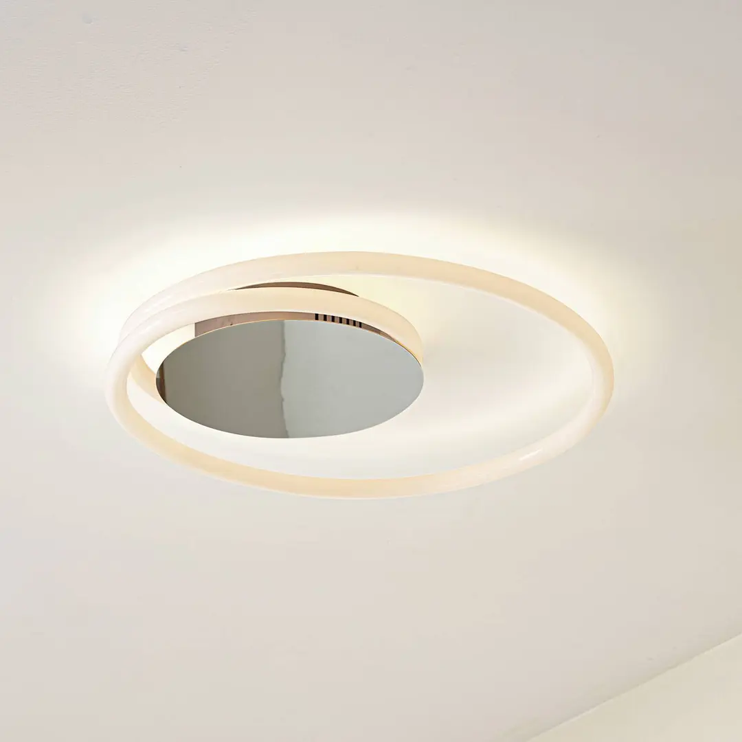 Lucande LED-Deckenleuchte Valenora, chrom/weiß, PC, Ø 44 cm