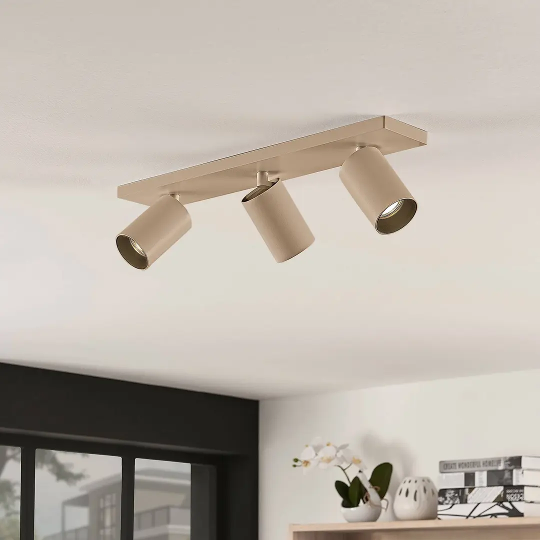 Arcchio Strahler Brinja, braun, eckig, Ø 6 cm, 3-flg., GU10