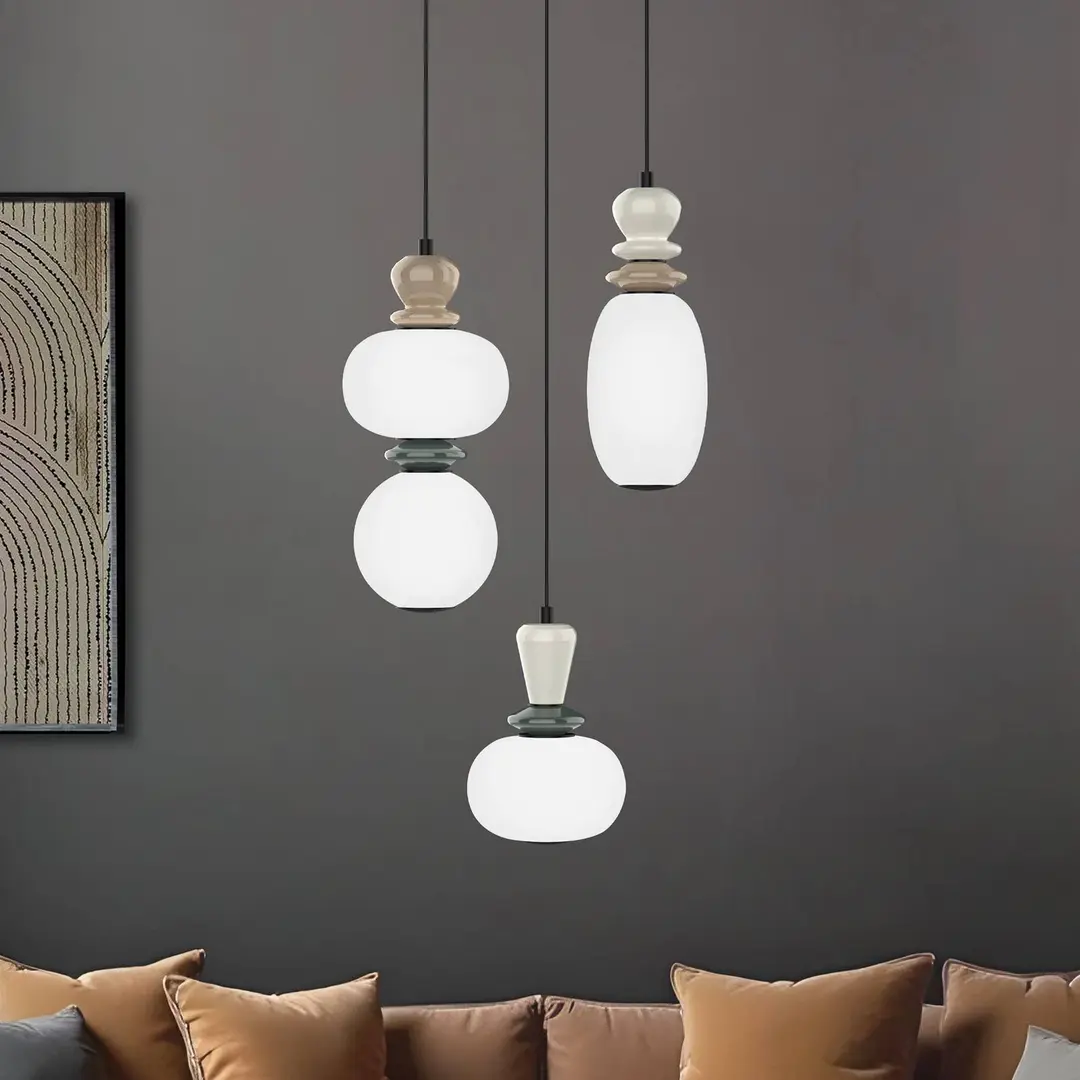 Viokef LED-Pendellampe Gemma, Ø 38 cm, bunt, Glas/Keramik, 3-flg.