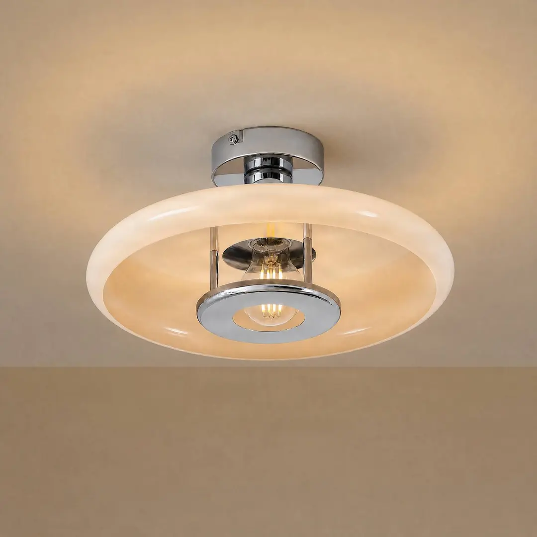 Lindby Deckenleuchte Branford, Retro, Ø 35 cm, beige, Metall