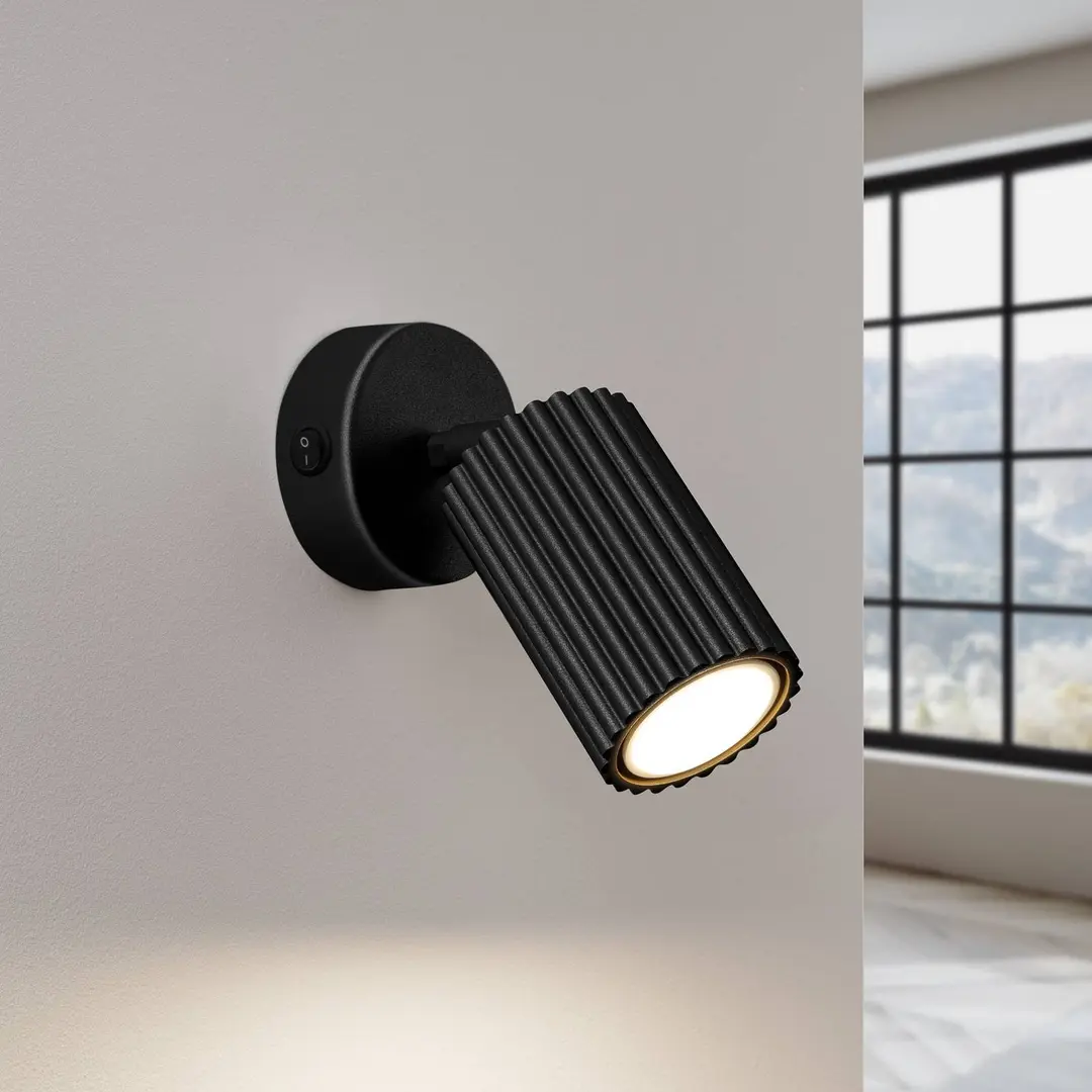 SOLLUX LIGHTING Wandstrahler Karbon, schwarz, Ausladung 16 cm, Schalter, Alu