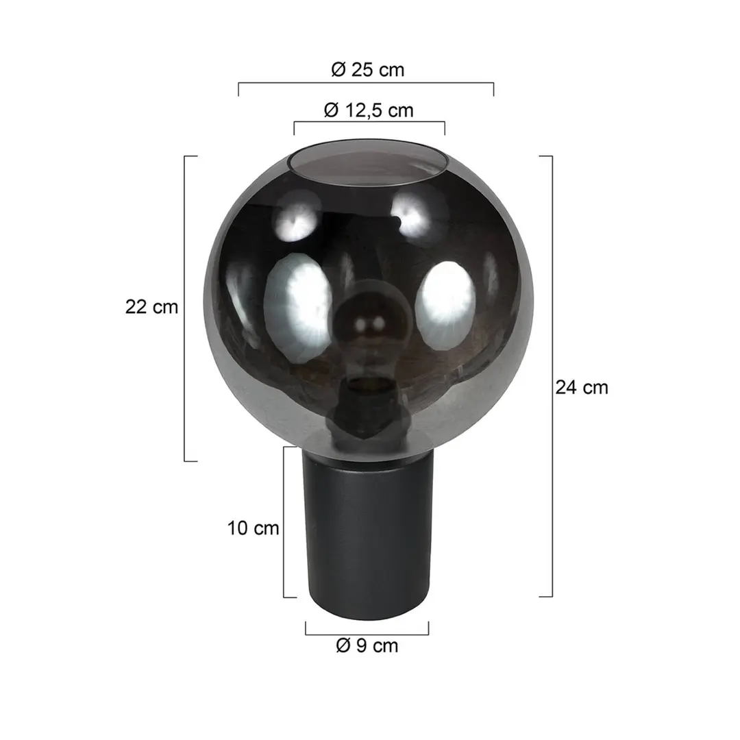 Mexlite Tischlampe Bloeba, schwarz/rauchgrau, Ø 25 cm, Glas Kugel