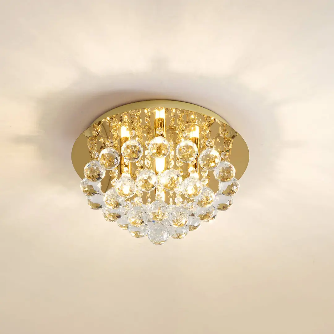 Lindby Deckenleuchte Gillion, 4-flg., gold, Kristall, Ø 35cm
