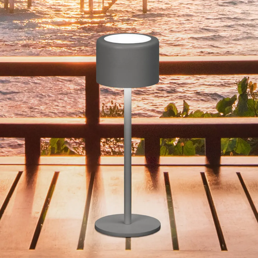 FH Lighting LED-Akku-Tischlampe Juna, sandgrau Höhe 25 cm Metall, IP54