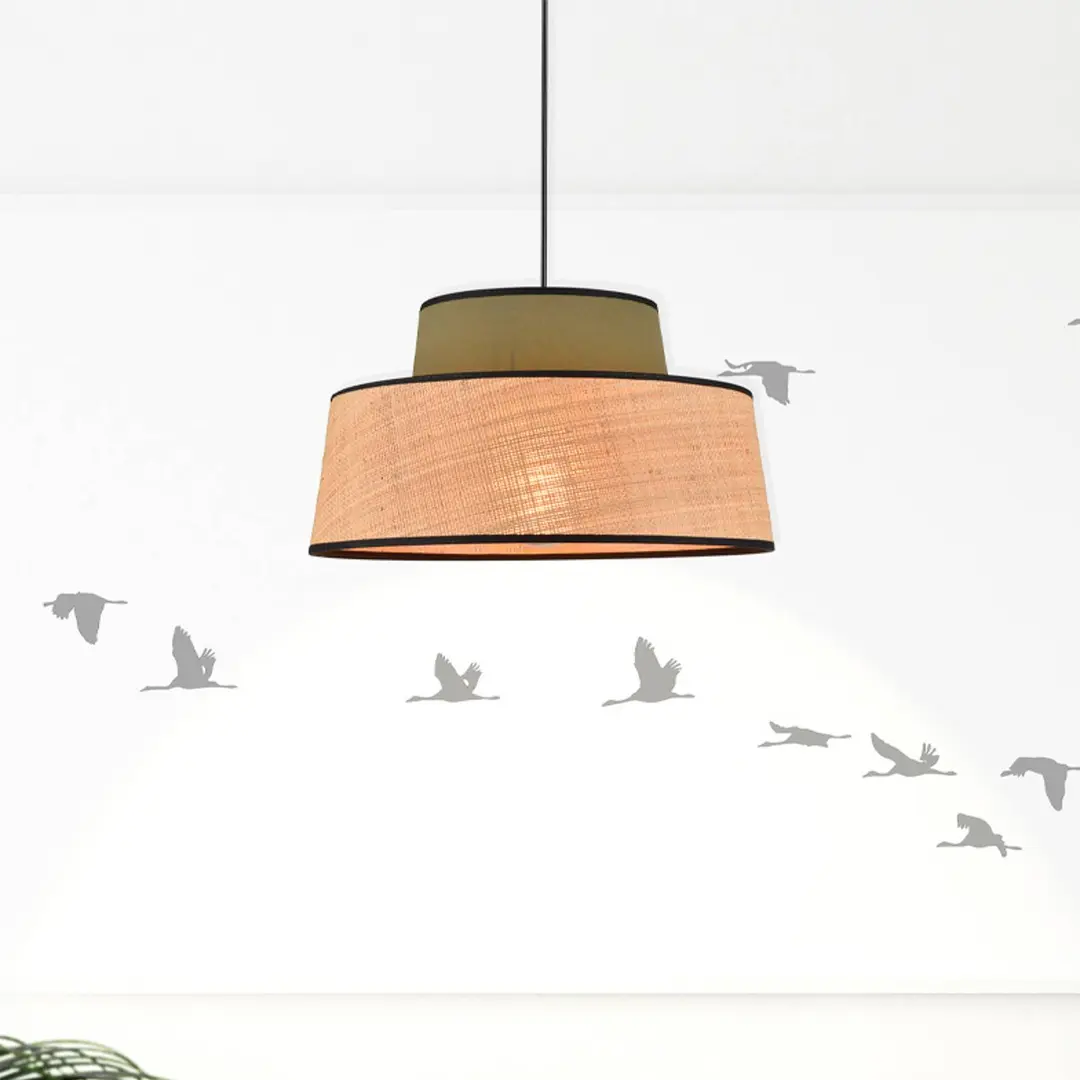 COREP Hängelampe Mallorca, khaki/naturfarben, Ø 38 cm, Stoff/Bast
