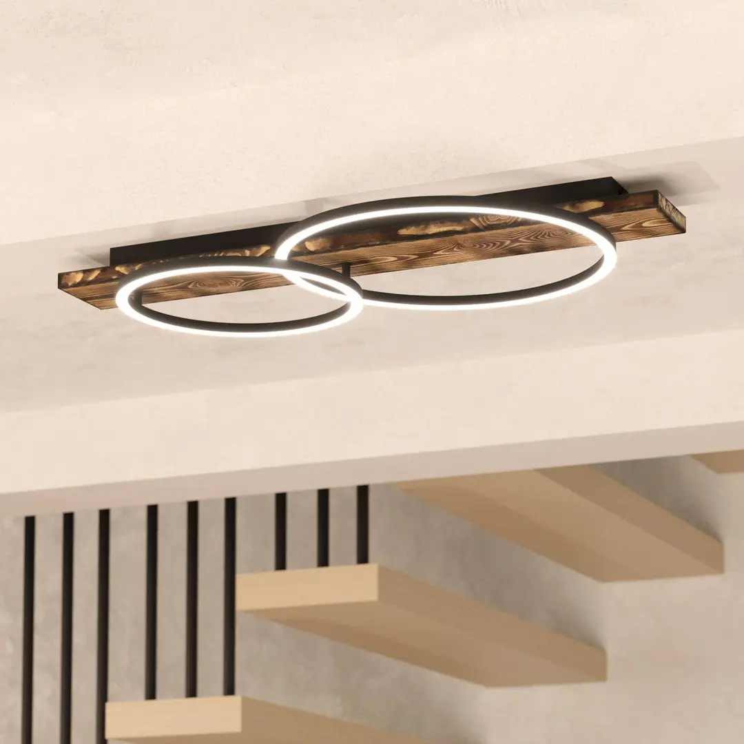 EGLO LED-Deckenlampe Boyal, braun, Länge 78 cm, Holz, 2-flg.