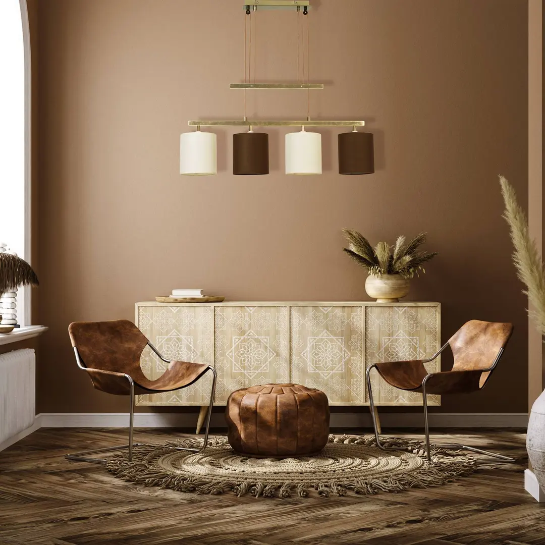 Naeve Leuchten Hängelampe Tilde, Textilschirme, 4fl, braun/beige