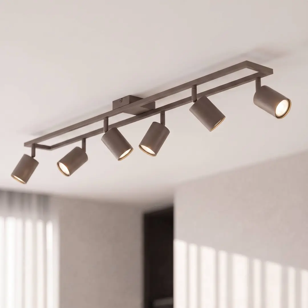 Lindby Deckenstrahler Bravius, taupe, 6-flammig, Eisen
