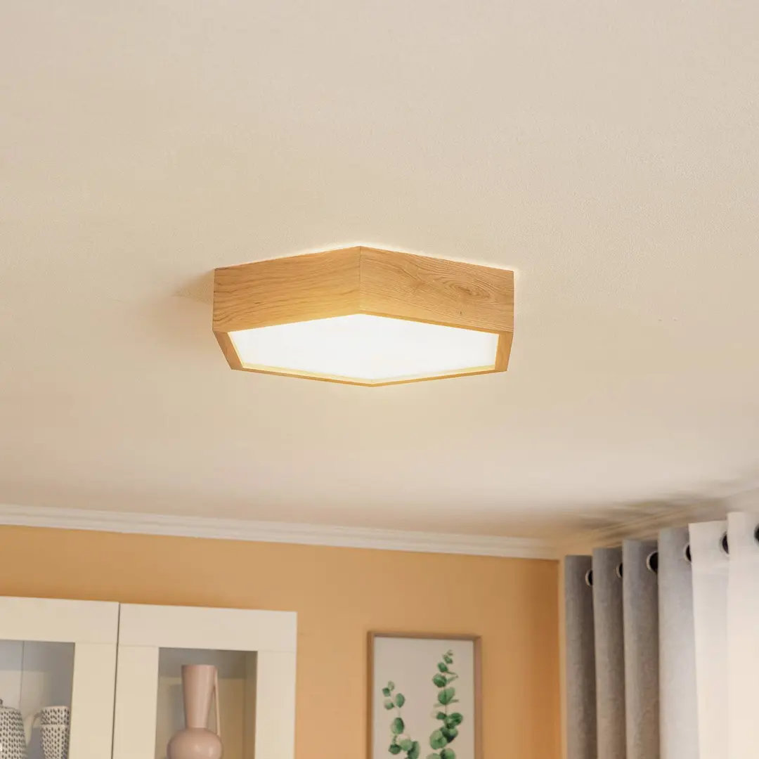 Lamkur Deckenlampe Hagen, Eichenholz, 43 x 43 cm