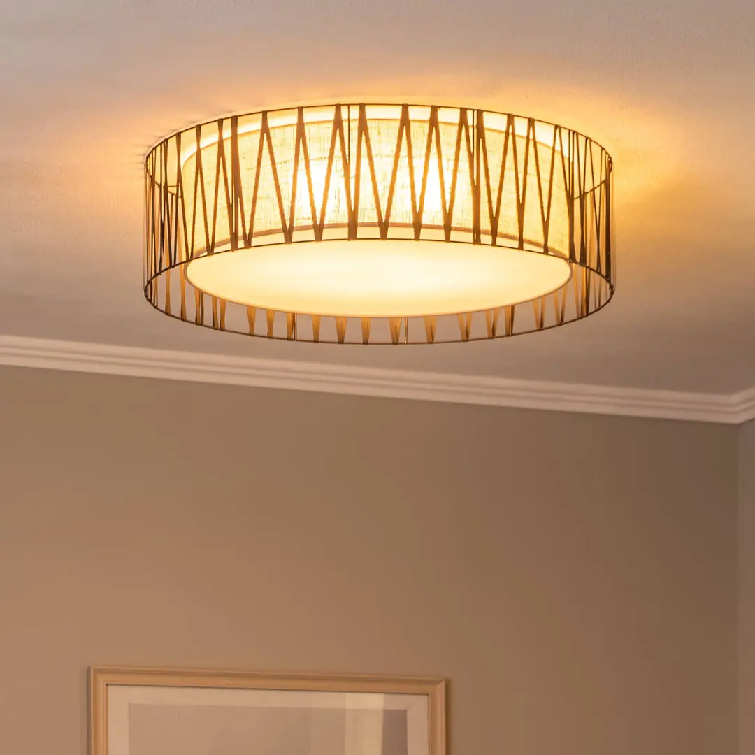 TK Lighting Deckenleuchte Harmony, schwarz, Jute natur, Ø 72 cm